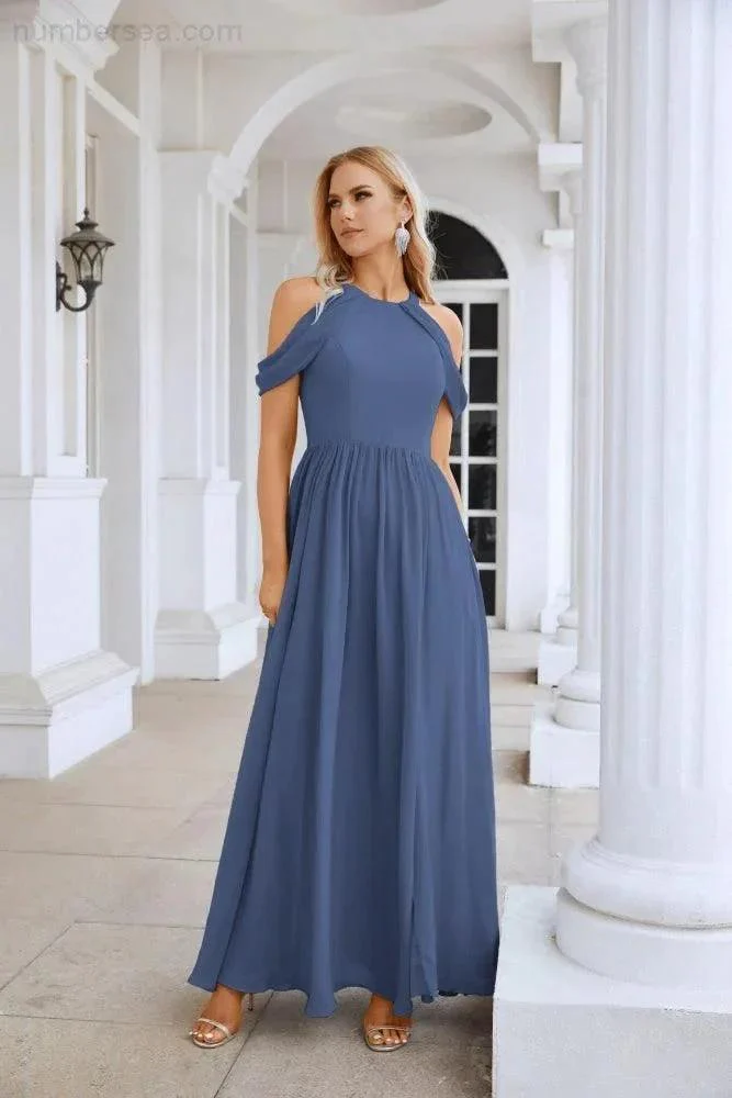Ladies Chiffon Off Shoulder Swing Sleeve Front Slit Bridesmaid Evening Dress Wedding Party Evening Dress 28117 - Image 188