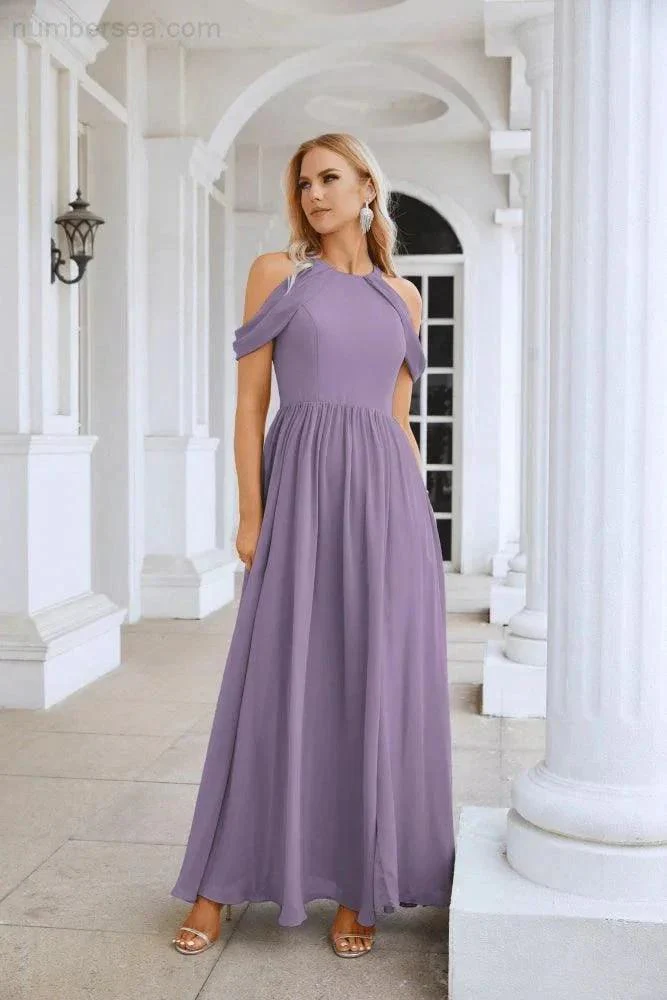 Ladies Chiffon Off Shoulder Swing Sleeve Front Slit Bridesmaid Evening Dress Wedding Party Evening Dress 28117 - Image 191
