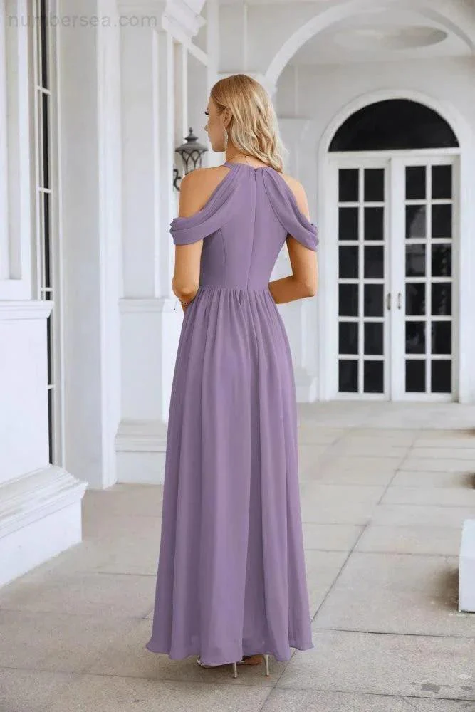 Ladies Chiffon Off Shoulder Swing Sleeve Front Slit Bridesmaid Evening Dress Wedding Party Evening Dress 28117 - Image 192