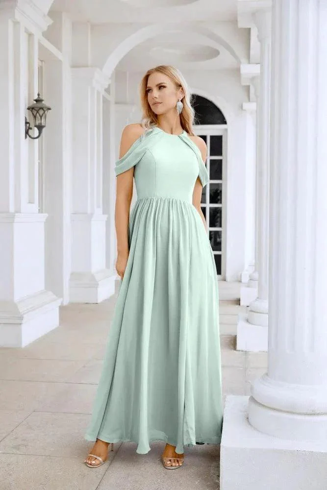 Ladies Chiffon Off Shoulder Swing Sleeve Front Slit Bridesmaid Evening Dress Wedding Party Evening Dress 28117 - Image 194