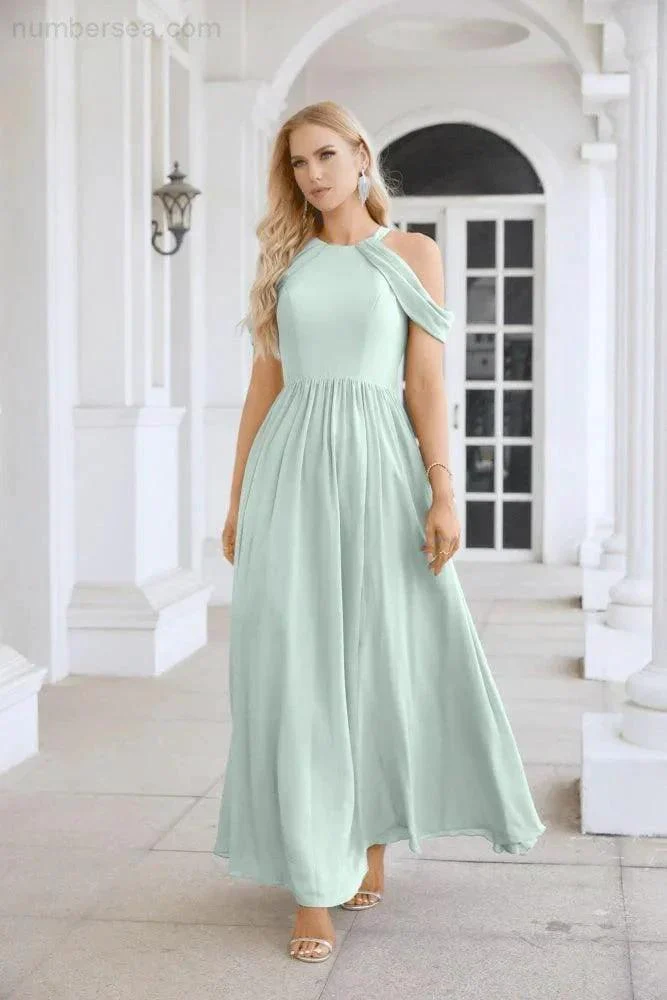 Ladies Chiffon Off Shoulder Swing Sleeve Front Slit Bridesmaid Evening Dress Wedding Party Evening Dress 28117 - Image 196