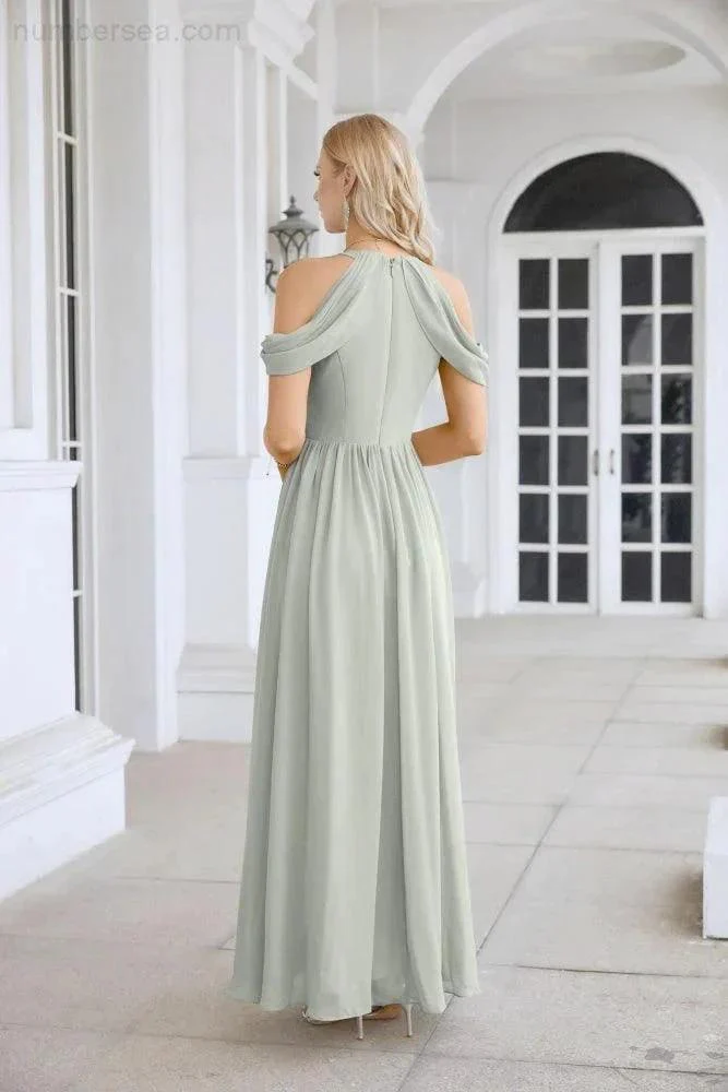 Ladies Chiffon Off Shoulder Swing Sleeve Front Slit Bridesmaid Evening Dress Wedding Party Evening Dress 28117 - Image 199