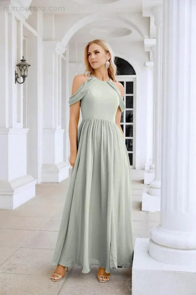 Ladies Chiffon Off Shoulder Swing Sleeve Front Slit Bridesmaid Evening Dress Wedding Party Evening Dress 28117 - Image 201