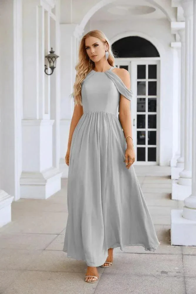 Ladies Chiffon Off Shoulder Swing Sleeve Front Slit Bridesmaid Evening Dress Wedding Party Evening Dress 28117 - Image 202