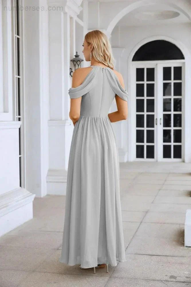 Ladies Chiffon Off Shoulder Swing Sleeve Front Slit Bridesmaid Evening Dress Wedding Party Evening Dress 28117 - Image 203
