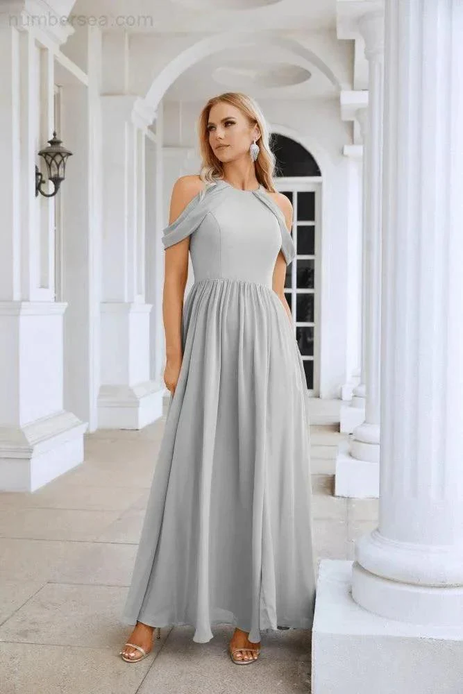 Ladies Chiffon Off Shoulder Swing Sleeve Front Slit Bridesmaid Evening Dress Wedding Party Evening Dress 28117 - Image 205