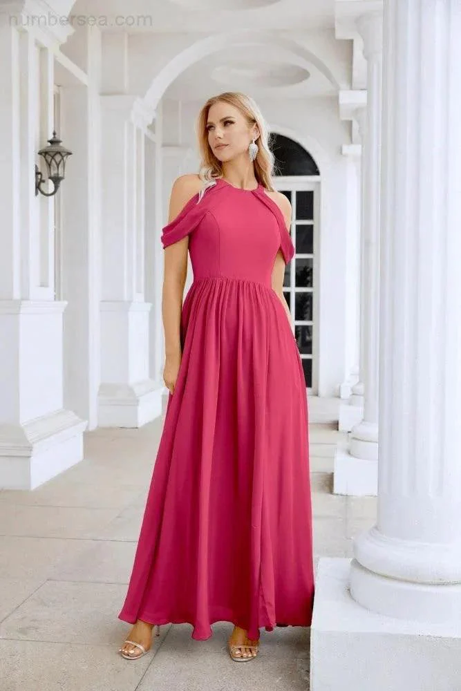 Ladies Chiffon Off Shoulder Swing Sleeve Front Slit Bridesmaid Evening Dress Wedding Party Evening Dress 28117 - Image 209