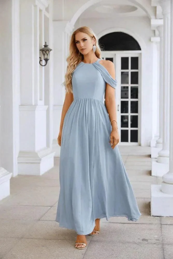 Ladies Chiffon Off Shoulder Swing Sleeve Front Slit Bridesmaid Evening Dress Wedding Party Evening Dress 28117 - Image 210