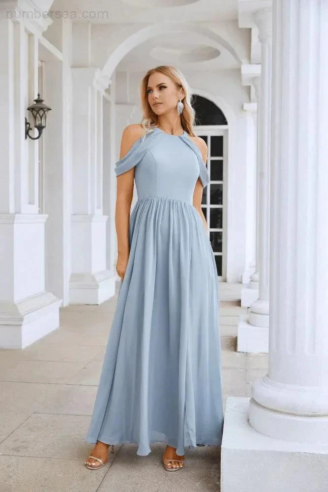 Ladies Chiffon Off Shoulder Swing Sleeve Front Slit Bridesmaid Evening Dress Wedding Party Evening Dress 28117 - Image 213