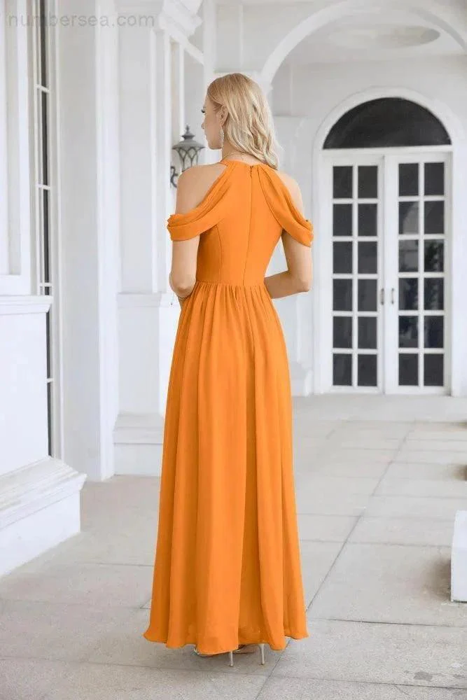 Ladies Chiffon Off Shoulder Swing Sleeve Front Slit Bridesmaid Evening Dress Wedding Party Evening Dress 28117 - Image 22