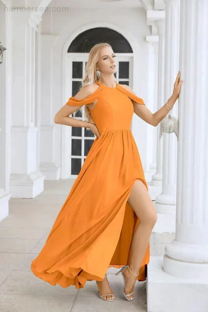 Ladies Chiffon Off Shoulder Swing Sleeve Front Slit Bridesmaid Evening Dress Wedding Party Evening Dress 28117 - Image 23