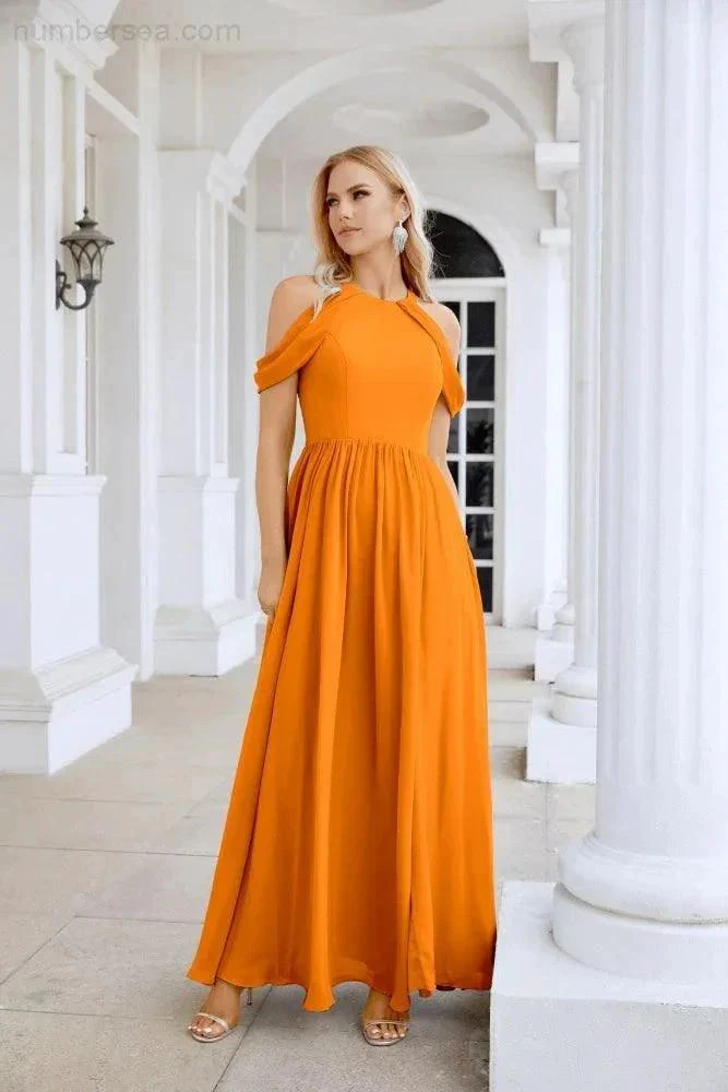 Ladies Chiffon Off Shoulder Swing Sleeve Front Slit Bridesmaid Evening Dress Wedding Party Evening Dress 28117 - Image 24