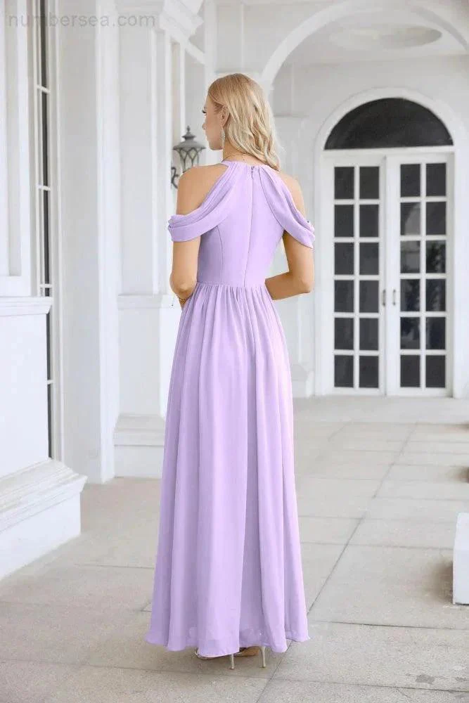 Ladies Chiffon Off Shoulder Swing Sleeve Front Slit Bridesmaid Evening Dress Wedding Party Evening Dress 28117 - Image 26