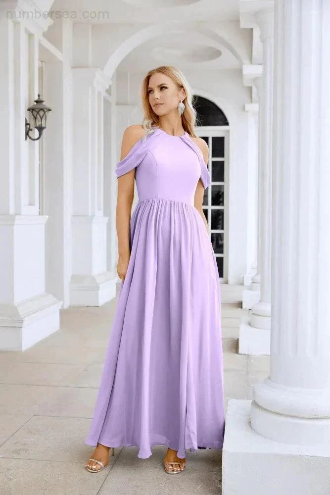 Ladies Chiffon Off Shoulder Swing Sleeve Front Slit Bridesmaid Evening Dress Wedding Party Evening Dress 28117 - Image 28