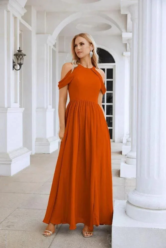 Ladies Chiffon Off Shoulder Swing Sleeve Front Slit Bridesmaid Evening Dress Wedding Party Evening Dress 28117 - Image 29
