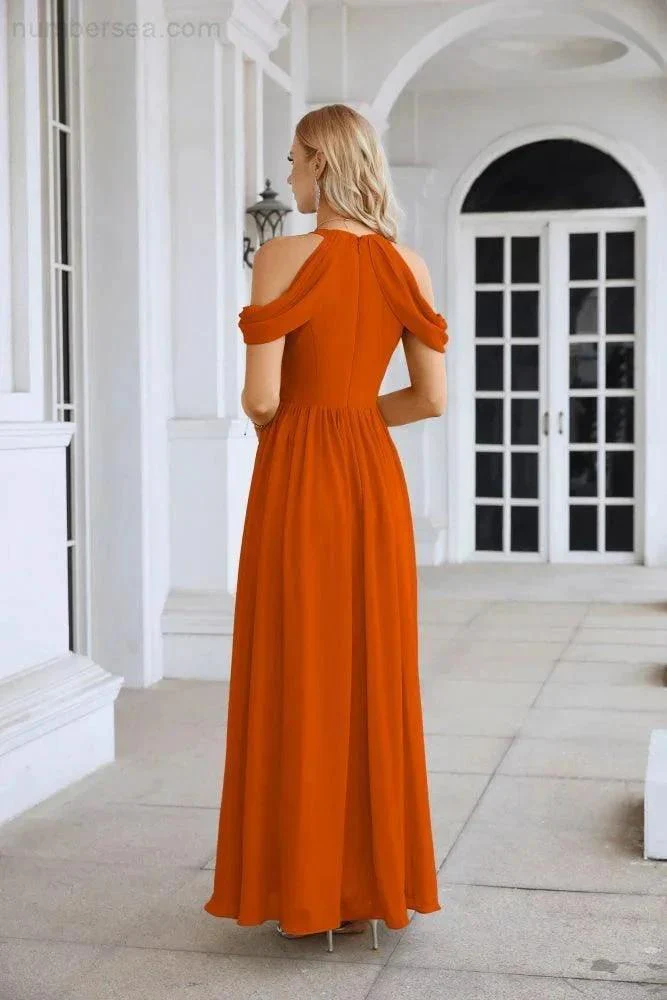 Ladies Chiffon Off Shoulder Swing Sleeve Front Slit Bridesmaid Evening Dress Wedding Party Evening Dress 28117 - Image 30