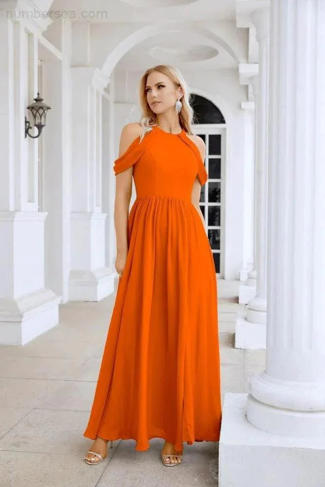 Ladies Chiffon Off Shoulder Swing Sleeve Front Slit Bridesmaid Evening Dress Wedding Party Evening Dress 28117 - Image 32