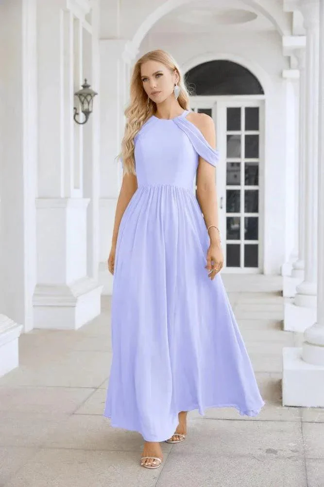 Ladies Chiffon Off Shoulder Swing Sleeve Front Slit Bridesmaid Evening Dress Wedding Party Evening Dress 28117 - Image 33