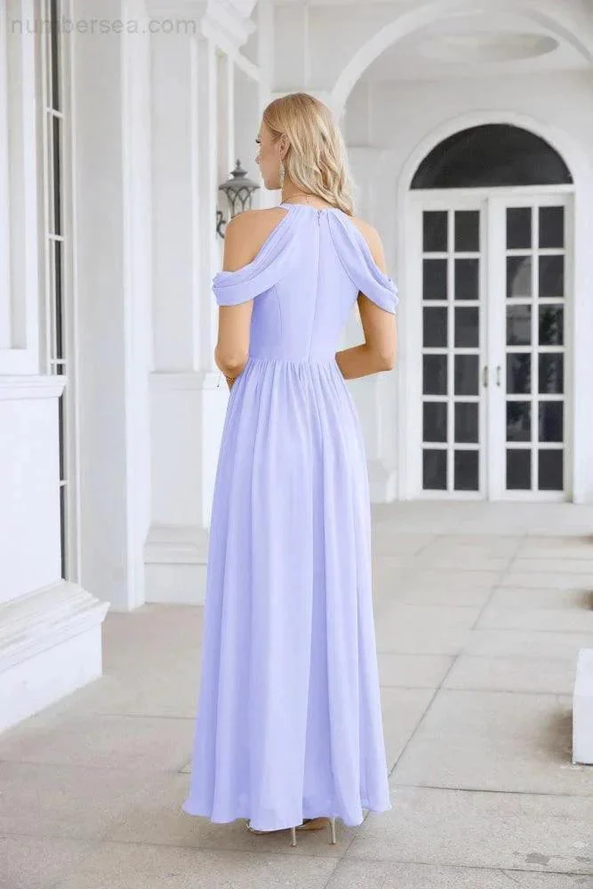 Ladies Chiffon Off Shoulder Swing Sleeve Front Slit Bridesmaid Evening Dress Wedding Party Evening Dress 28117 - Image 34