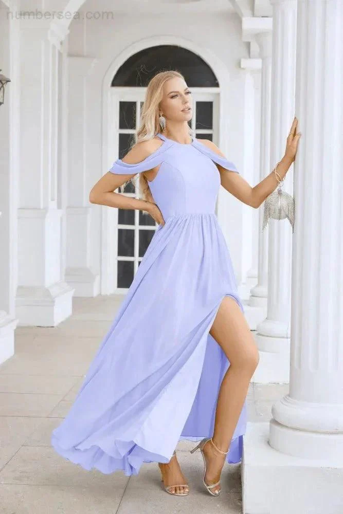 Ladies Chiffon Off Shoulder Swing Sleeve Front Slit Bridesmaid Evening Dress Wedding Party Evening Dress 28117 - Image 35