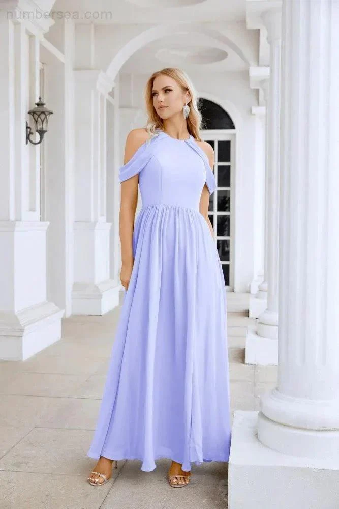 Ladies Chiffon Off Shoulder Swing Sleeve Front Slit Bridesmaid Evening Dress Wedding Party Evening Dress 28117 - Image 36