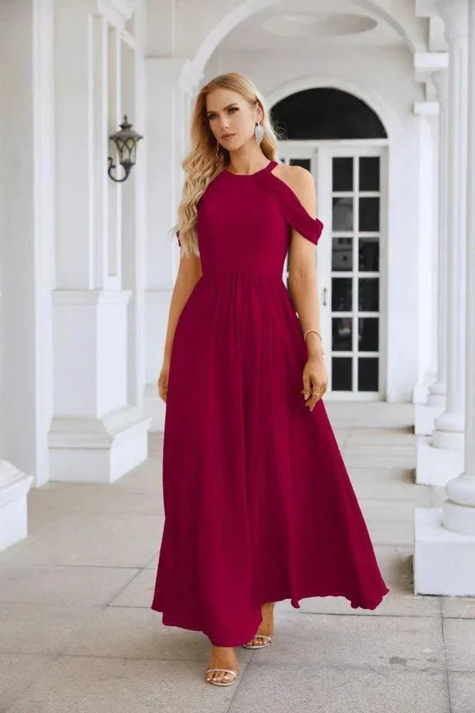 Ladies Chiffon Off Shoulder Swing Sleeve Front Slit Bridesmaid Evening Dress Wedding Party Evening Dress 28117 - Image 37
