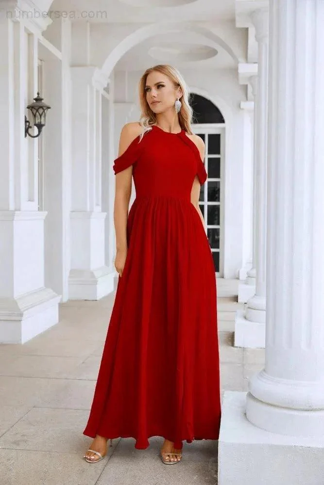 Ladies Chiffon Off Shoulder Swing Sleeve Front Slit Bridesmaid Evening Dress Wedding Party Evening Dress 28117 - Image 4