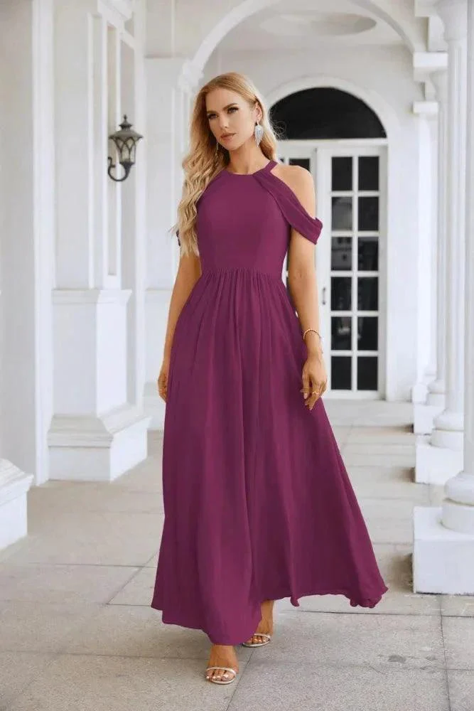 Ladies Chiffon Off Shoulder Swing Sleeve Front Slit Bridesmaid Evening Dress Wedding Party Evening Dress 28117 - Image 41