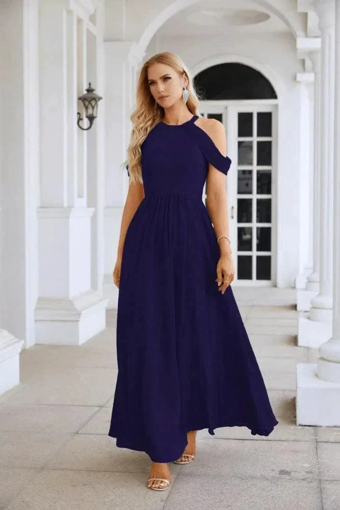 Ladies Chiffon Off Shoulder Swing Sleeve Front Slit Bridesmaid Evening Dress Wedding Party Evening Dress 28117 - Image 45