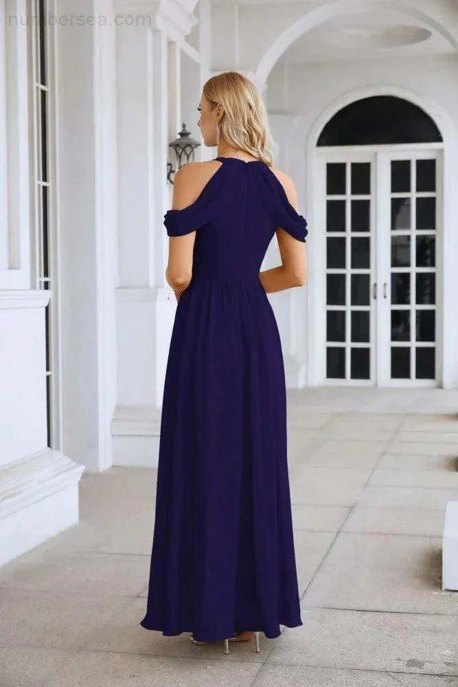 Ladies Chiffon Off Shoulder Swing Sleeve Front Slit Bridesmaid Evening Dress Wedding Party Evening Dress 28117 - Image 46