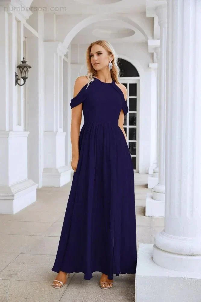 Ladies Chiffon Off Shoulder Swing Sleeve Front Slit Bridesmaid Evening Dress Wedding Party Evening Dress 28117 - Image 48