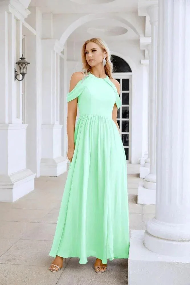 Ladies Chiffon Off Shoulder Swing Sleeve Front Slit Bridesmaid Evening Dress Wedding Party Evening Dress 28117 - Image 49