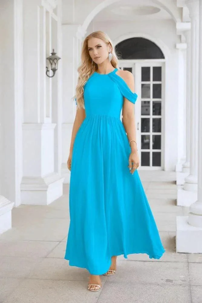 Ladies Chiffon Off Shoulder Swing Sleeve Front Slit Bridesmaid Evening Dress Wedding Party Evening Dress 28117 - Image 5