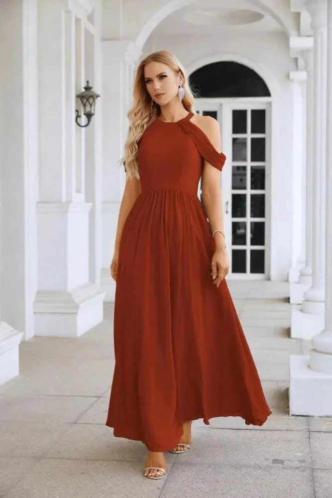Ladies Chiffon Off Shoulder Swing Sleeve Front Slit Bridesmaid Evening Dress Wedding Party Evening Dress 28117 - Image 53