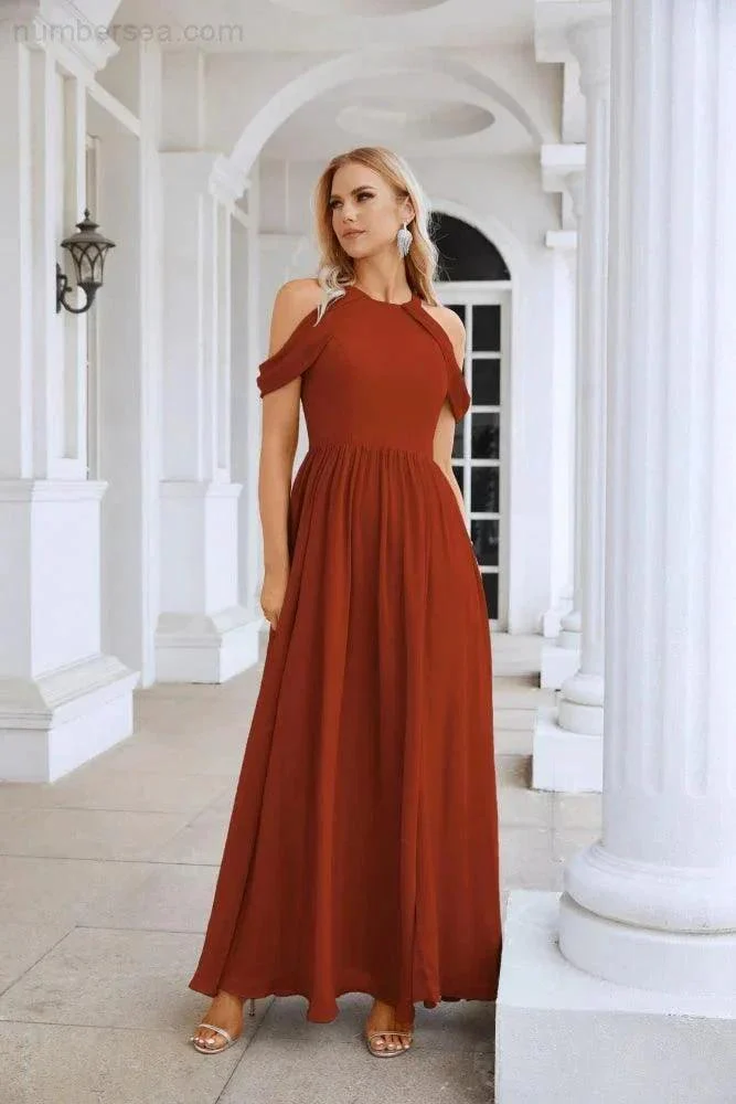 Ladies Chiffon Off Shoulder Swing Sleeve Front Slit Bridesmaid Evening Dress Wedding Party Evening Dress 28117 - Image 56