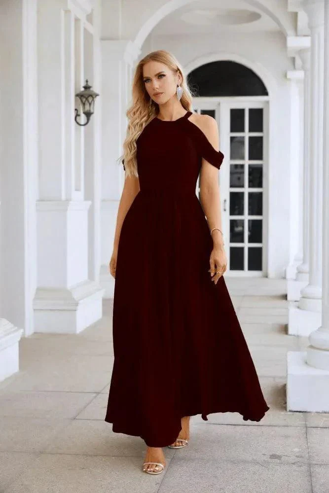 Ladies Chiffon Off Shoulder Swing Sleeve Front Slit Bridesmaid Evening Dress Wedding Party Evening Dress 28117 - Image 57