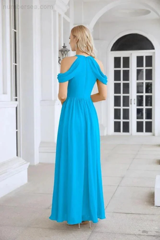 Ladies Chiffon Off Shoulder Swing Sleeve Front Slit Bridesmaid Evening Dress Wedding Party Evening Dress 28117 - Image 6