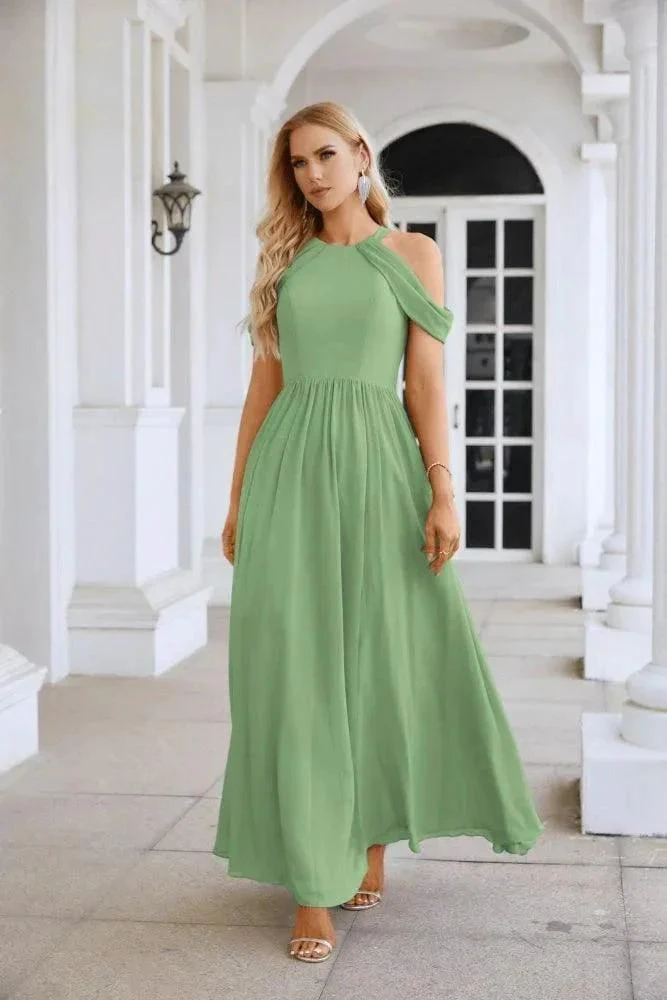 Ladies Chiffon Off Shoulder Swing Sleeve Front Slit Bridesmaid Evening Dress Wedding Party Evening Dress 28117 - Image 61