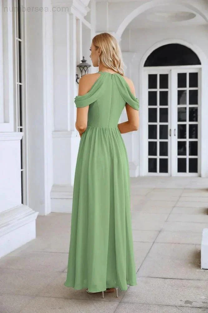 Ladies Chiffon Off Shoulder Swing Sleeve Front Slit Bridesmaid Evening Dress Wedding Party Evening Dress 28117 - Image 62