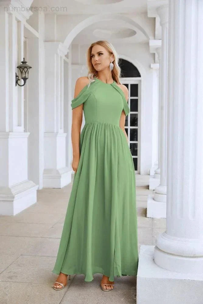 Ladies Chiffon Off Shoulder Swing Sleeve Front Slit Bridesmaid Evening Dress Wedding Party Evening Dress 28117 - Image 64