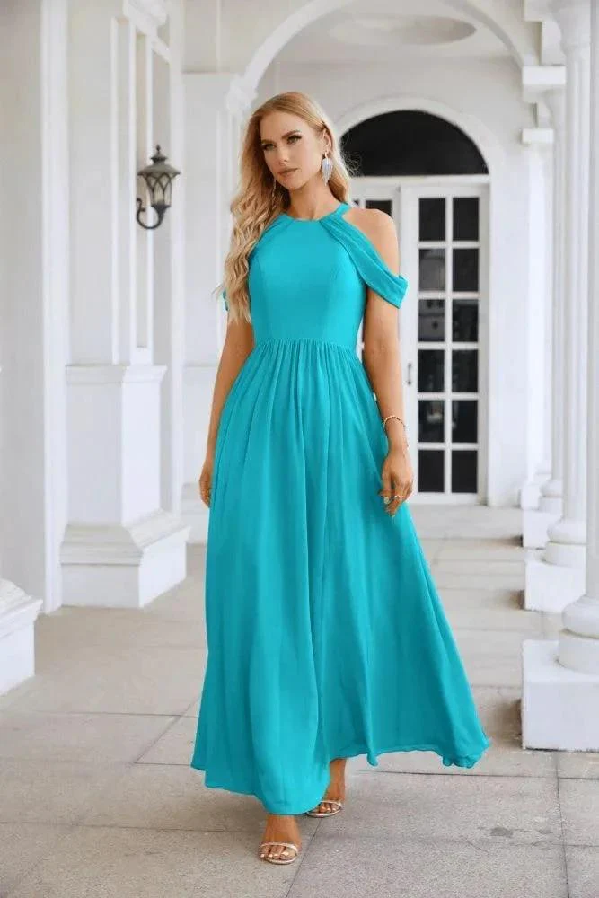 Ladies Chiffon Off Shoulder Swing Sleeve Front Slit Bridesmaid Evening Dress Wedding Party Evening Dress 28117 - Image 65