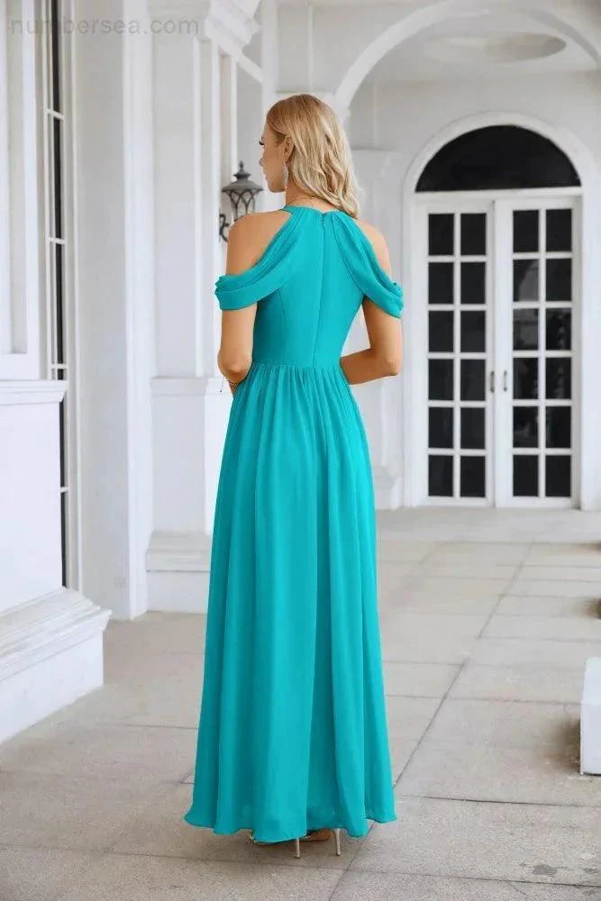 Ladies Chiffon Off Shoulder Swing Sleeve Front Slit Bridesmaid Evening Dress Wedding Party Evening Dress 28117 - Image 66