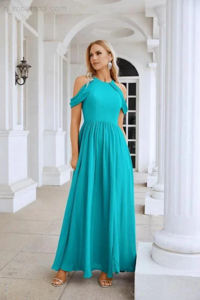 Ladies Chiffon Off Shoulder Swing Sleeve Front Slit Bridesmaid Evening Dress Wedding Party Evening Dress 28117 - Image 67