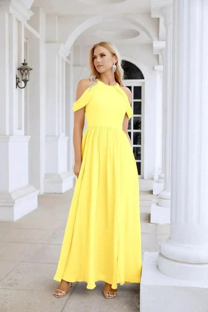 Ladies Chiffon Off Shoulder Swing Sleeve Front Slit Bridesmaid Evening Dress Wedding Party Evening Dress 28117 - Image 69