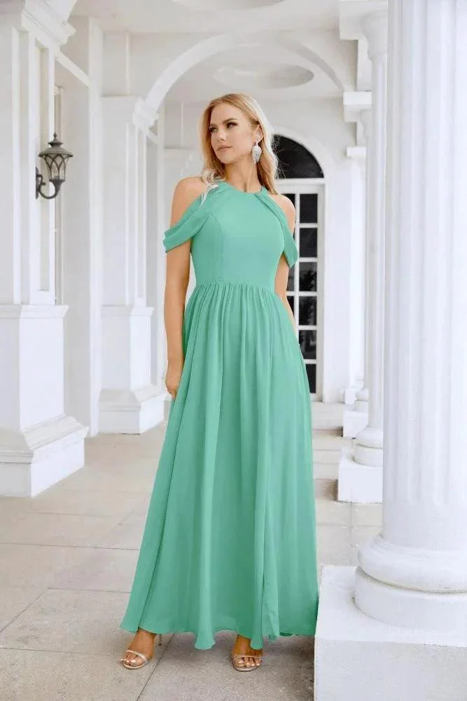 Ladies Chiffon Off Shoulder Swing Sleeve Front Slit Bridesmaid Evening Dress Wedding Party Evening Dress 28117 - Image 73