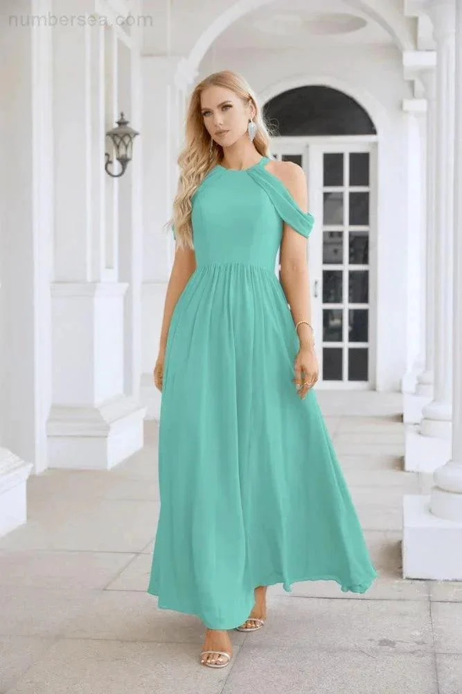 Ladies Chiffon Off Shoulder Swing Sleeve Front Slit Bridesmaid Evening Dress Wedding Party Evening Dress 28117 - Image 75
