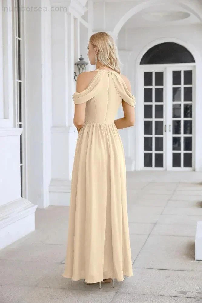 Ladies Chiffon Off Shoulder Swing Sleeve Front Slit Bridesmaid Evening Dress Wedding Party Evening Dress 28117 - Image 78