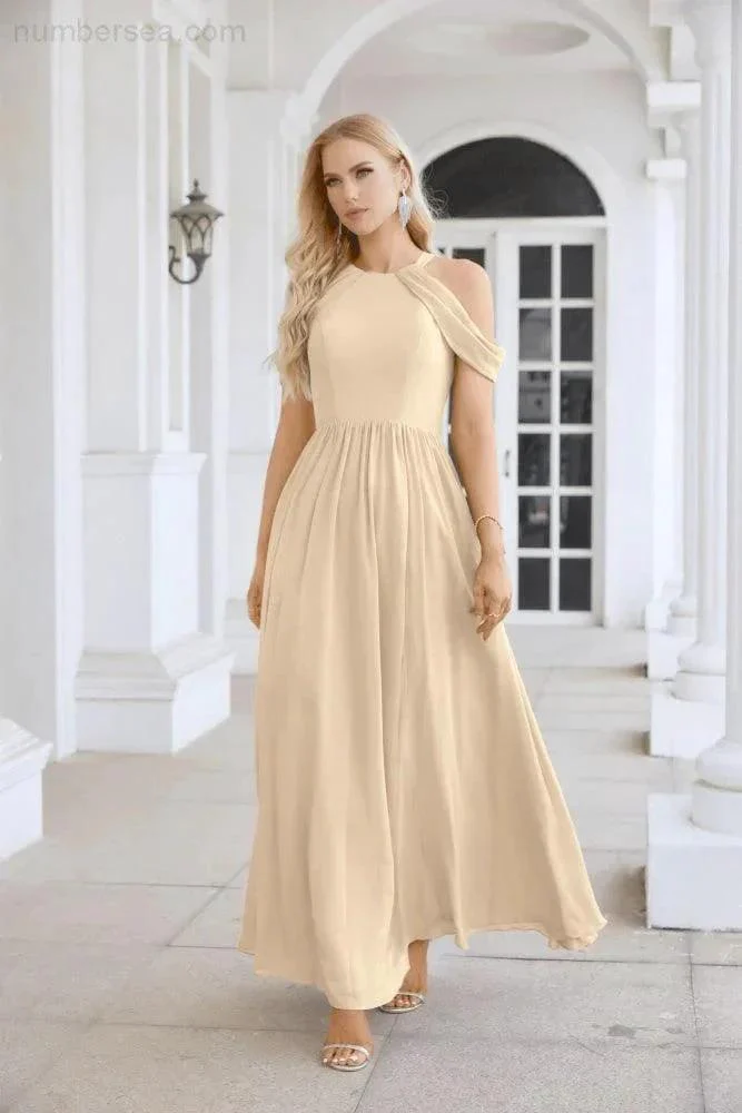 Ladies Chiffon Off Shoulder Swing Sleeve Front Slit Bridesmaid Evening Dress Wedding Party Evening Dress 28117 - Image 79
