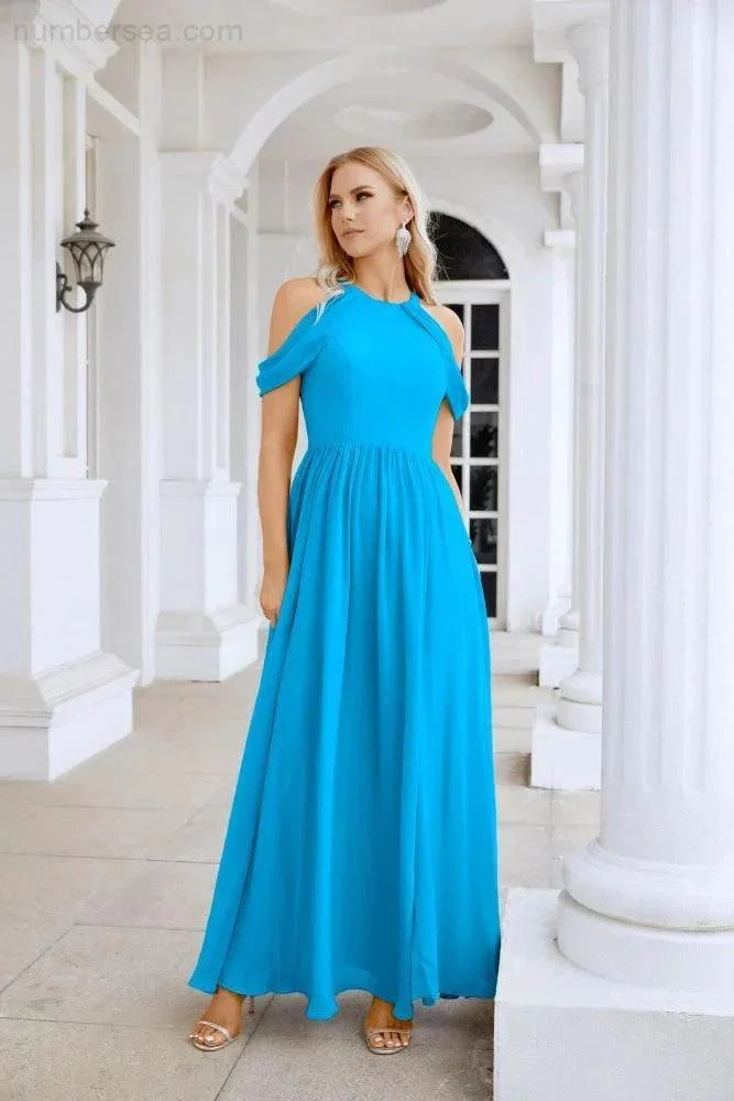 Ladies Chiffon Off Shoulder Swing Sleeve Front Slit Bridesmaid Evening Dress Wedding Party Evening Dress 28117 - Image 8