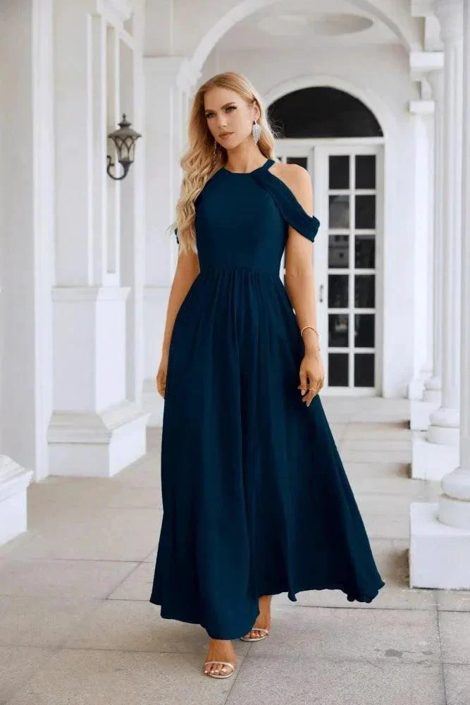 Ladies Chiffon Off Shoulder Swing Sleeve Front Slit Bridesmaid Evening Dress Wedding Party Evening Dress 28117 - Image 81